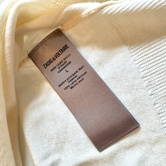 Zadig Voltaire Miss Camo Skull Ivory Merino Wool Sweater Size Large NWOT - Picture 16 of 16